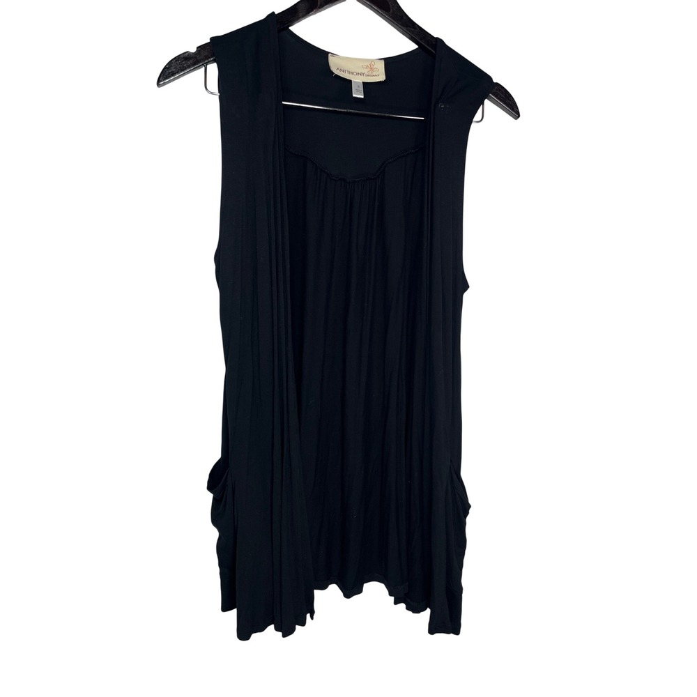 Antthony Originals Vest Draped Open Front Sleeveless Small Black Side Pockets